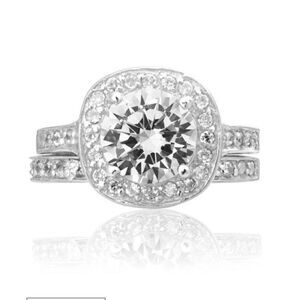 4Ct Cushion Cut Halo Design Sim Diamond Bridal/Wedding Ring Set Sz 8